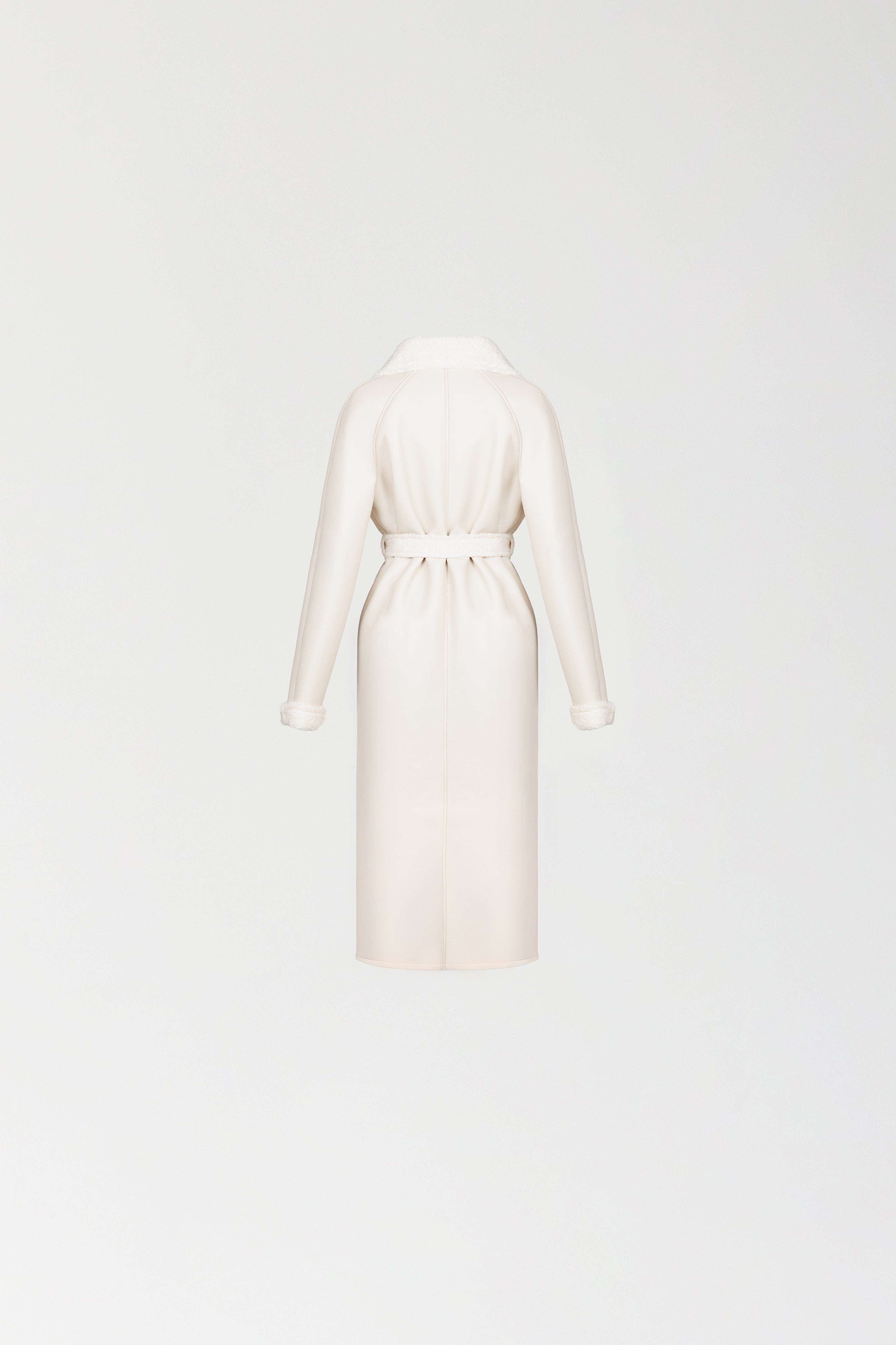 Kożuch z paskiem mleczny z mlecznym futrem