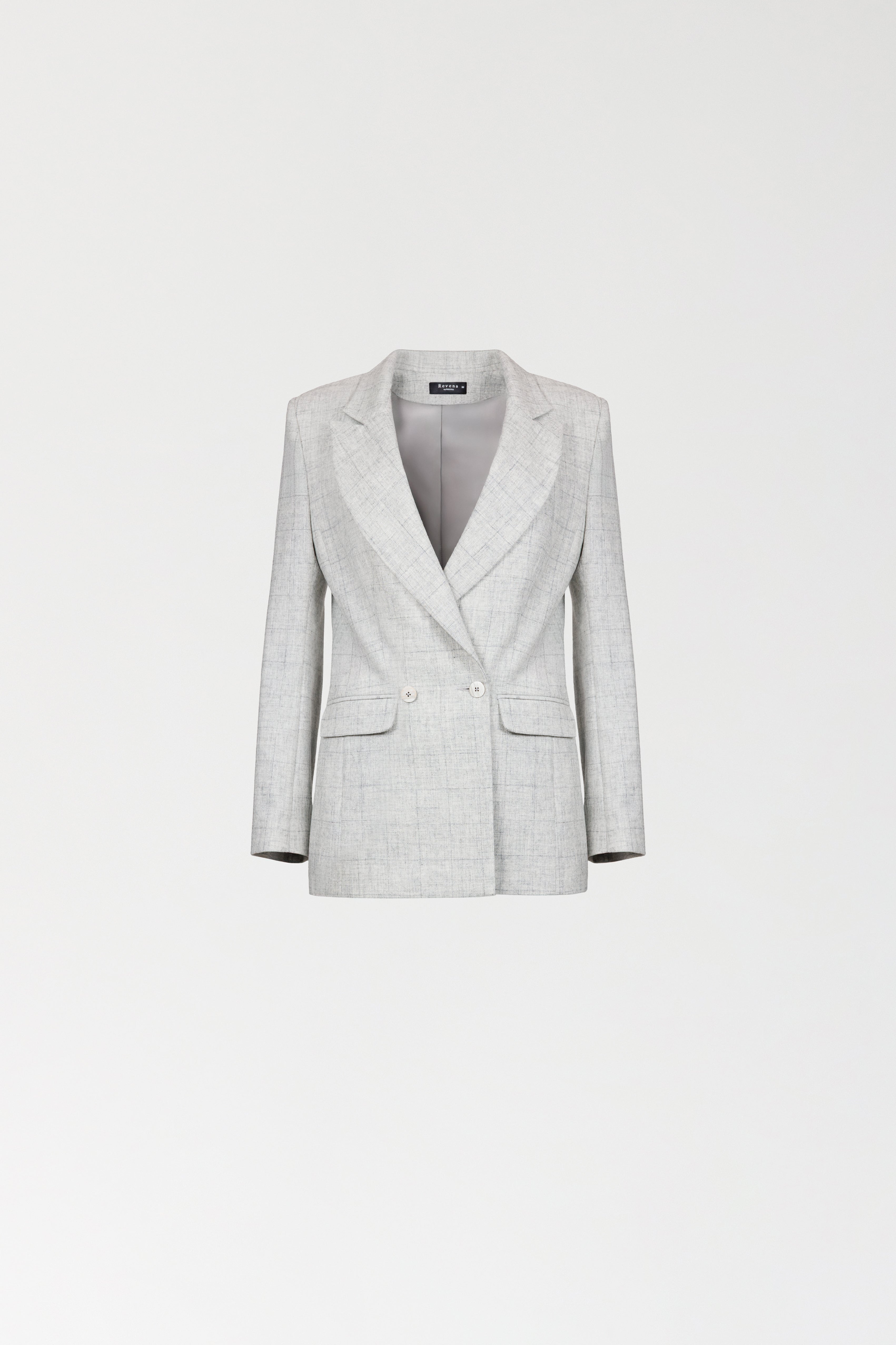 Wełniana marynarka w melanżową kratę o poszerzonych ramionach